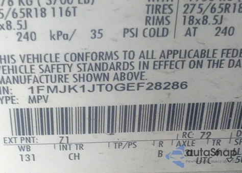 2016 Ford Expedition El Xlt z USA, uszkodzony, nr VIN 1FMJK1JT0GEF28286